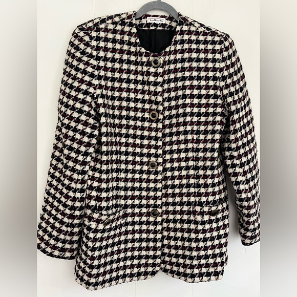 Talbots Jackets & Blazers - VTG Talbots Wool Tweed Blazer Black White Purple Red Houndstooth Blazer Size 12